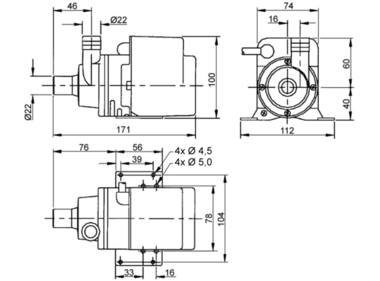 Totton NDP 25/2, Kreiselpumpe mit Magnetkupplung, Abmessungen