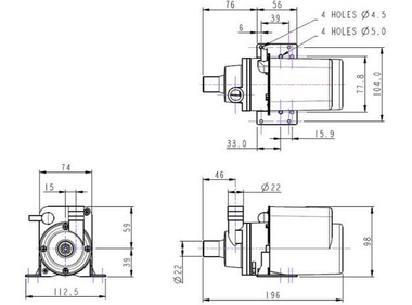 Totton NDP 35/3, Kreiselpumpe mit Magnetkupplung, Abmessungen